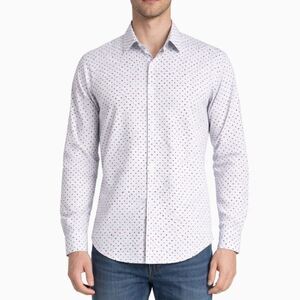 Ben Sherman Mens White Shirt with Dots Size M 15-15.5 34/35 British Style Preppy